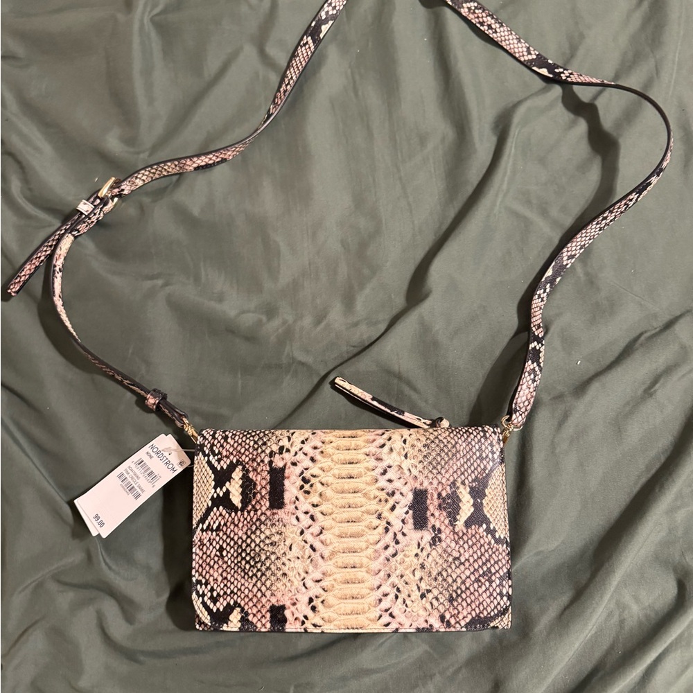Nordstrom Snake-Print Crossbody Bag in Pink and Tan